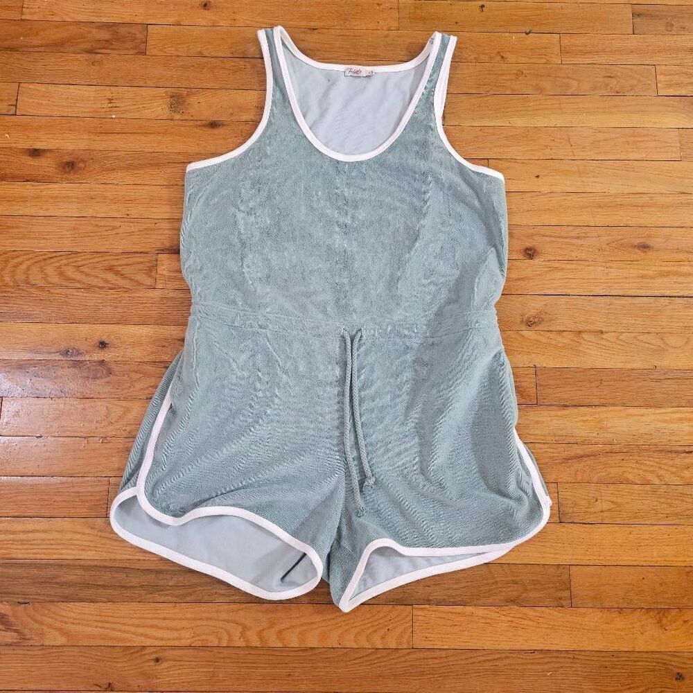 Faherty Sage Green Terry Romper with Cream Trim